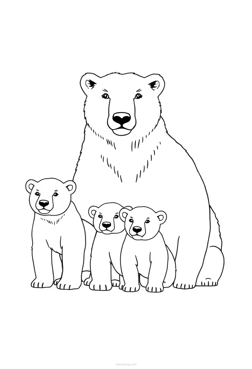 Polar Bear Family coloring page for kids