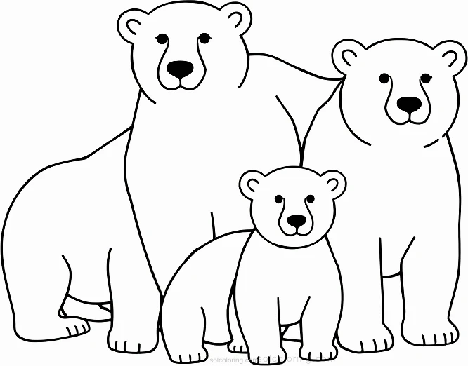 Polar Bear Family coloring page for kids