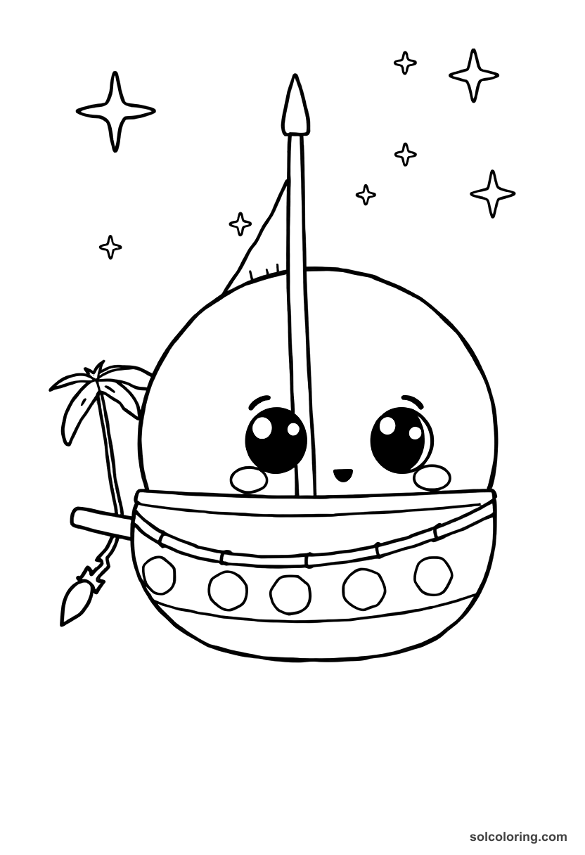 Cute Cartoon Polynesian Navigation by Stars coloring page, free printable cute cartoon style
