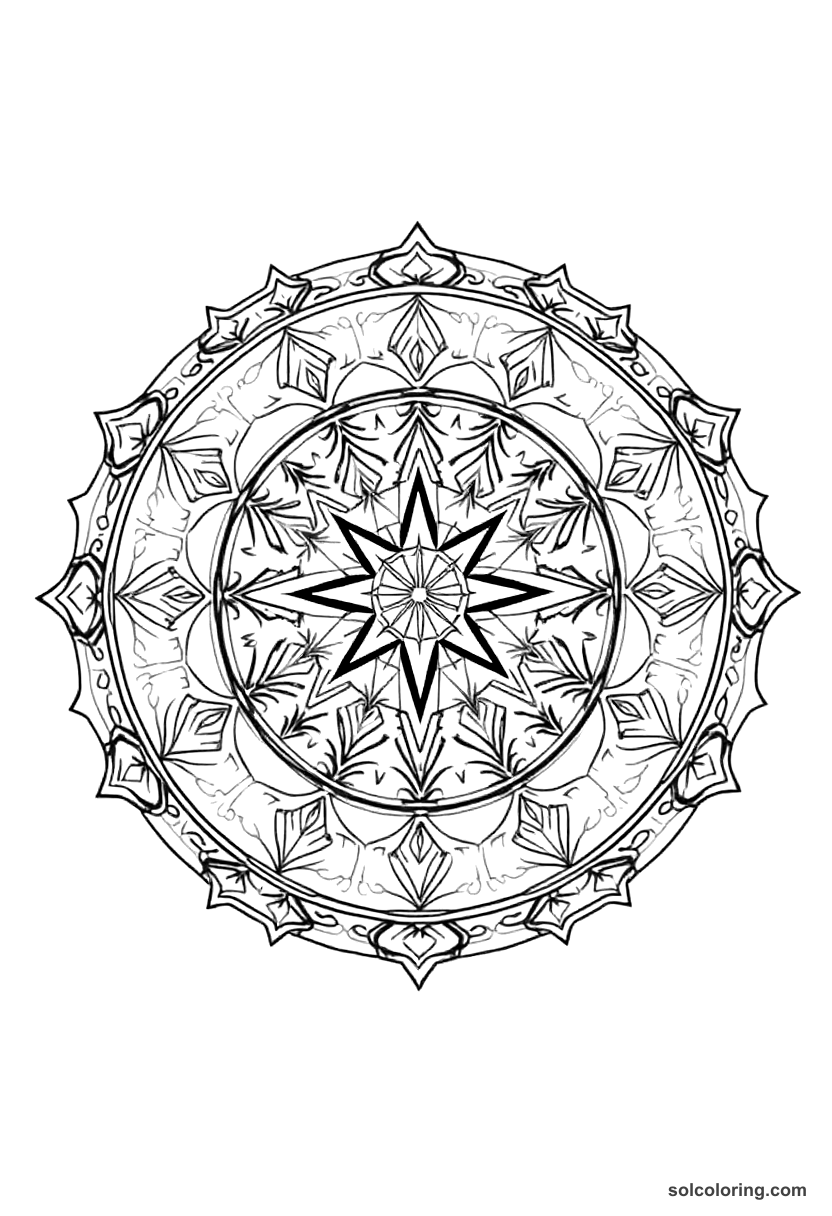 Mandala Polynesian Navigation by Stars coloring page, free printable mandala style