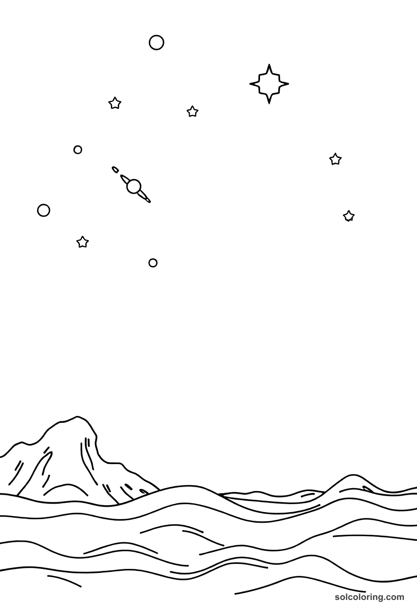 Simple Polynesian Navigation by Stars coloring page, free printable simple style