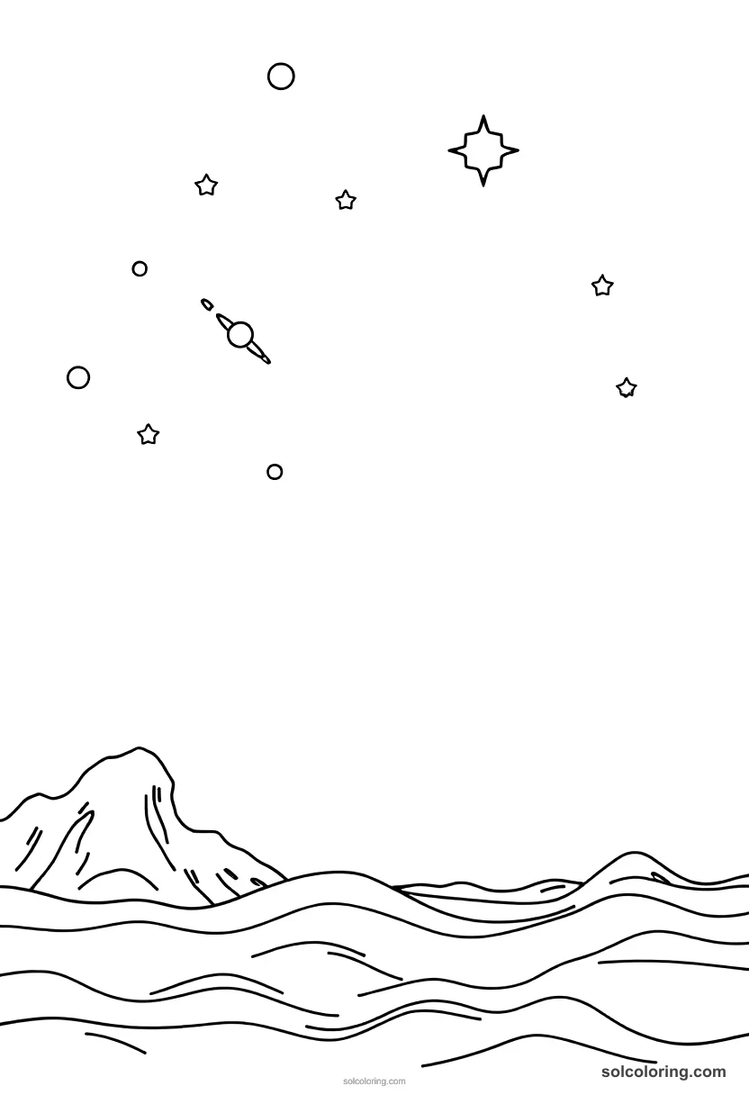 Simple Polynesian Navigation by Stars simple coloring page for kids
