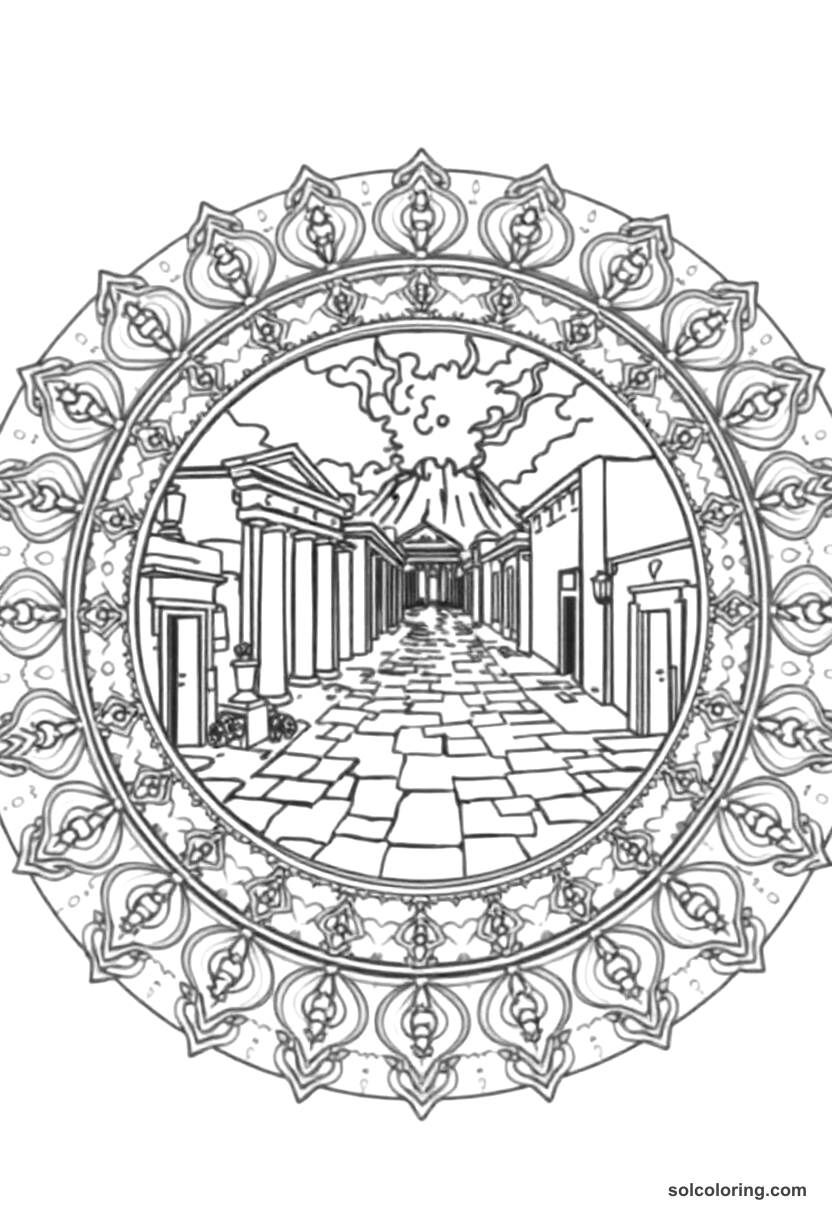 Mandala Pompeii Street Scene Before the Eruption