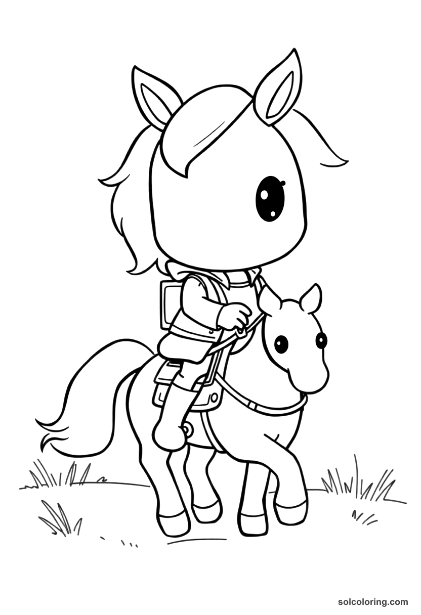Chibi Pony Express Rider on the Trail coloring page, free printable chibi style