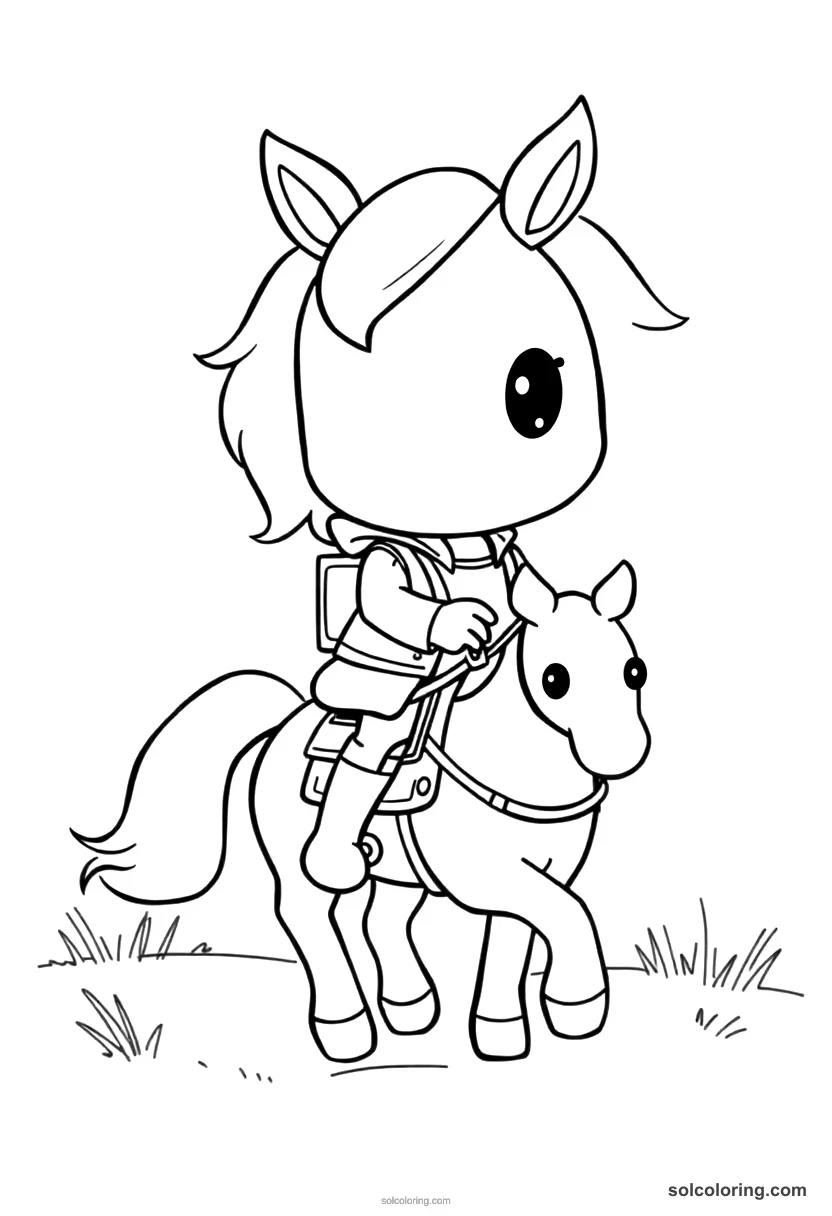 Chibi Pony Express Rider on the Trail chibi coloring page for kids