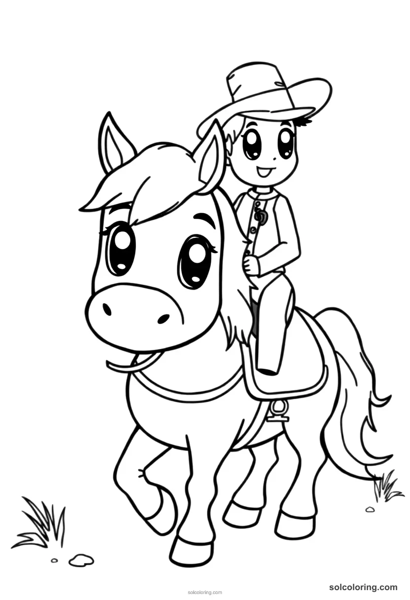 Cute Cartoon Pony Express Rider on the Trail cute cartoon coloring page for kids