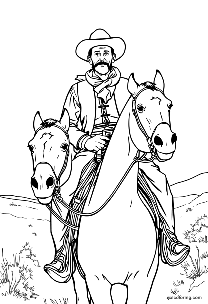 Pony Express Rider on the Trail coloring page, free printable detailed style