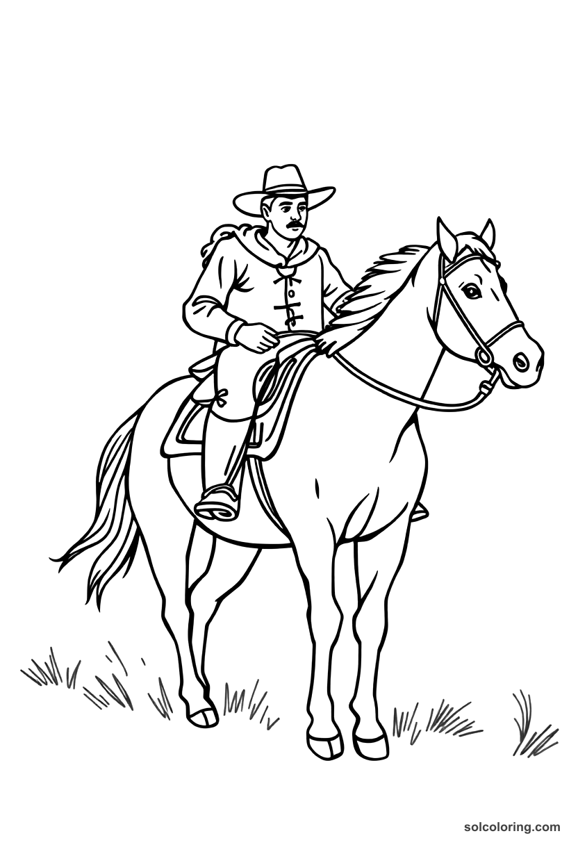 Simple Pony Express Rider on the Trail coloring page, free printable simple style