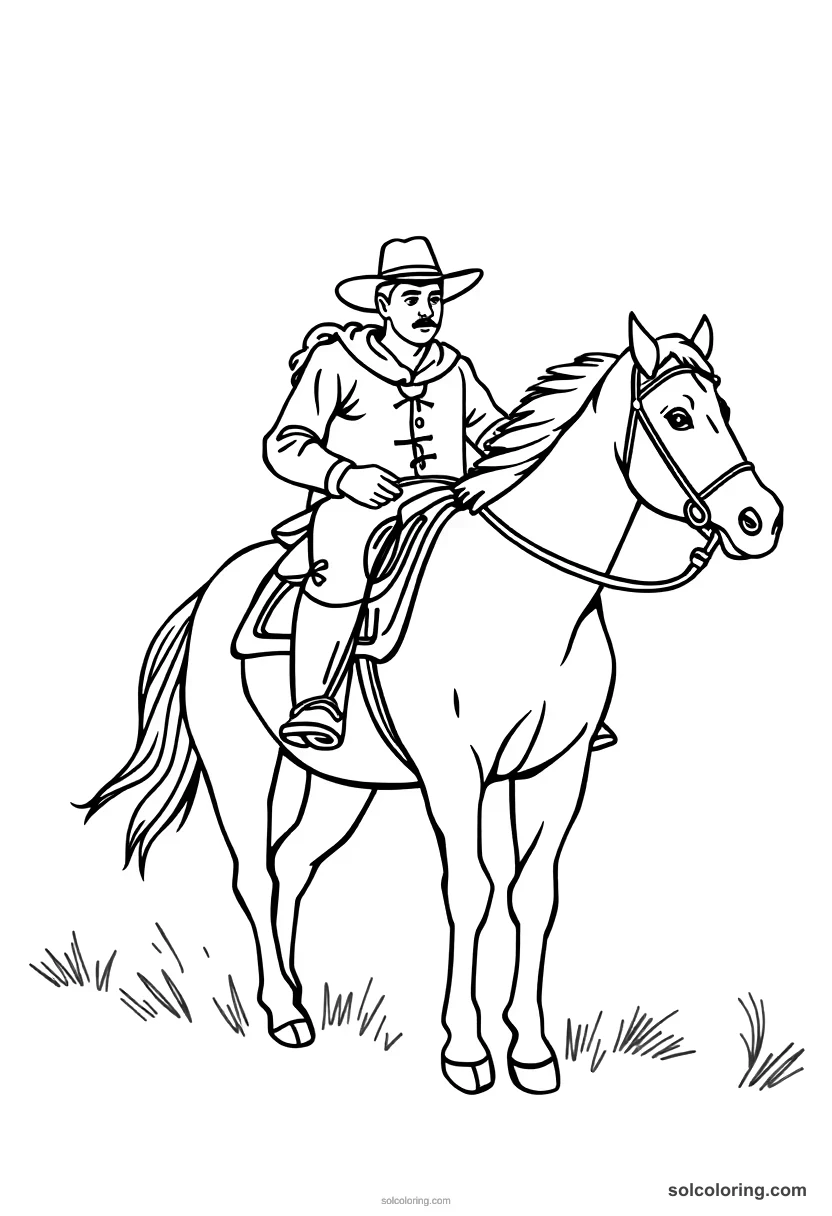 Simple Pony Express Rider on the Trail simple coloring page for kids