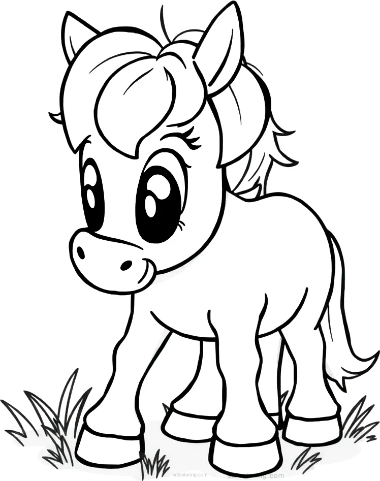 Pony Grazing coloring page for kids