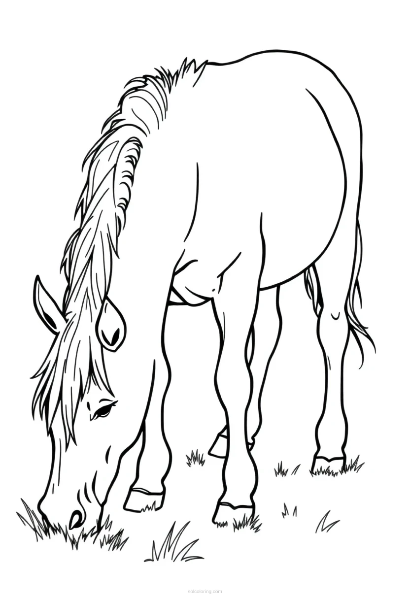 Pony Grazing coloring page for kids