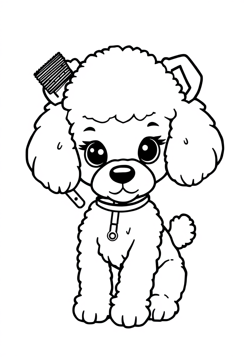 Poodle Getting Groomed coloring page, free printable