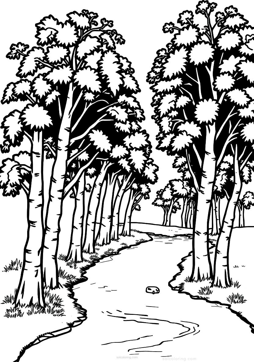 Poplar Trees Along River coloring page for kids