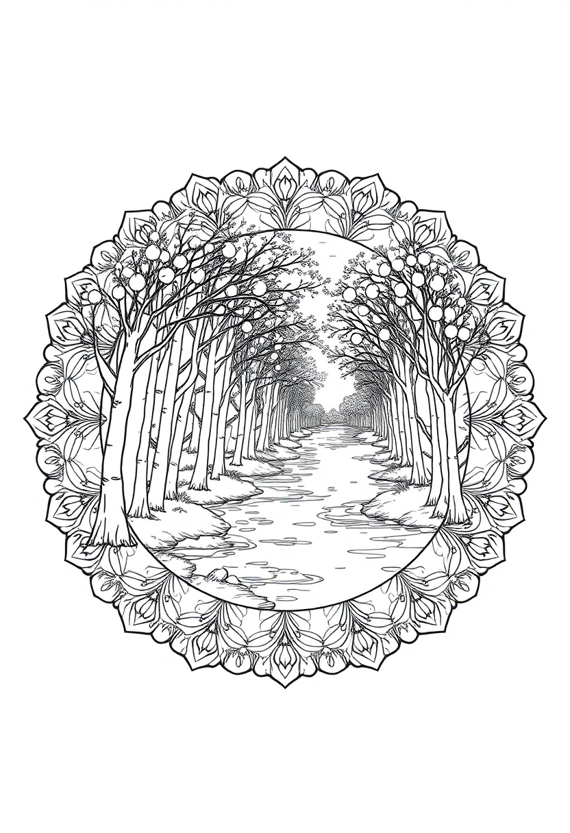 Poplar Trees Along River coloring page, free printable