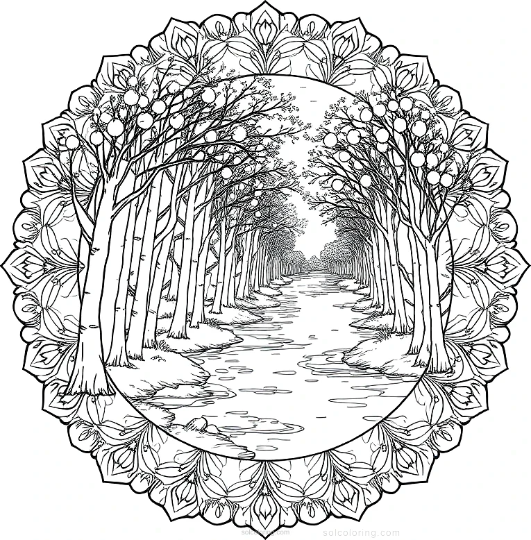 Poplar Trees Along River coloring page for kids