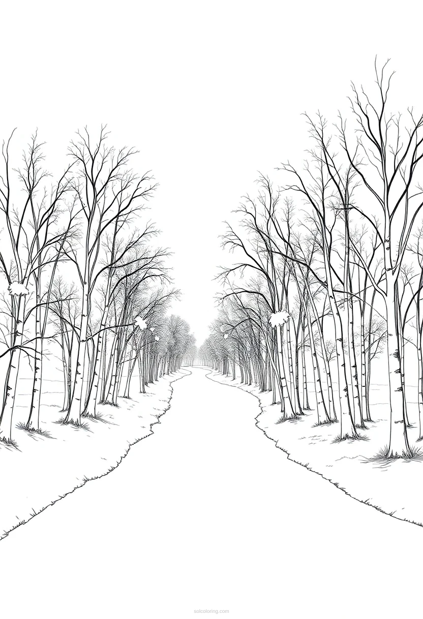 Poplar Trees Along River coloring page for kids