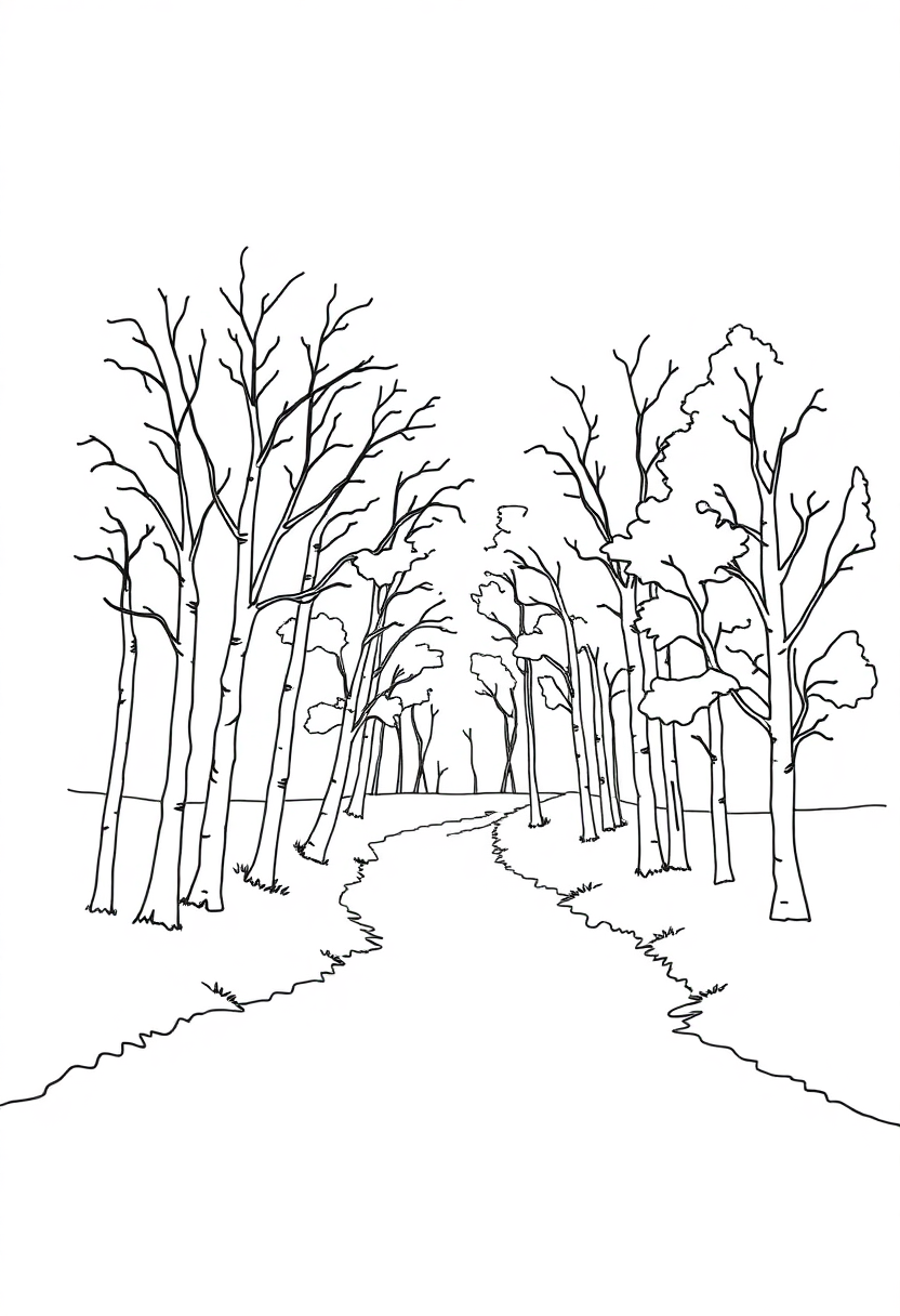 Poplar Trees Along River coloring pages