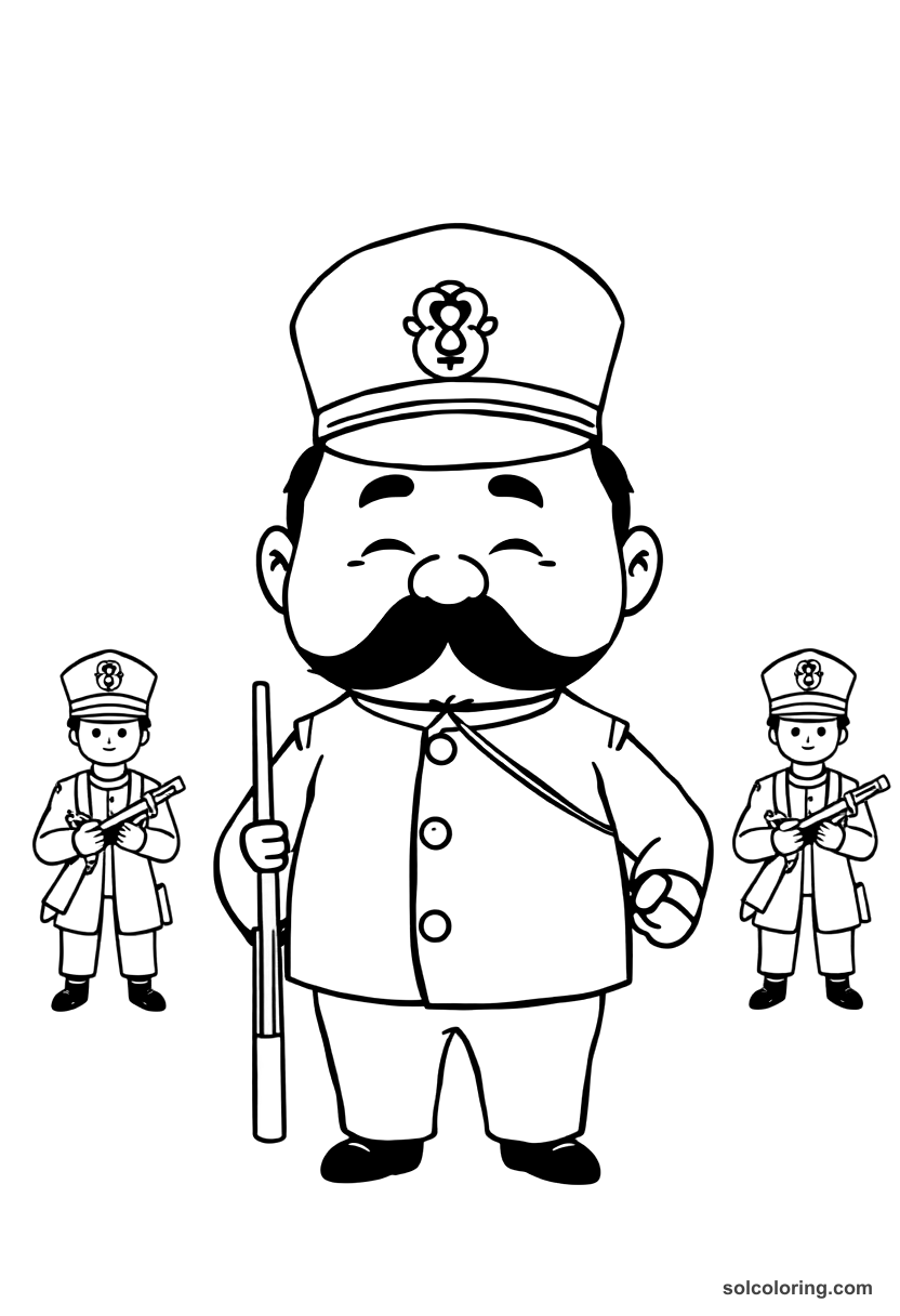 Chibi Porfirio Diaz Reviewing Mexican Troops coloring page, free printable chibi style