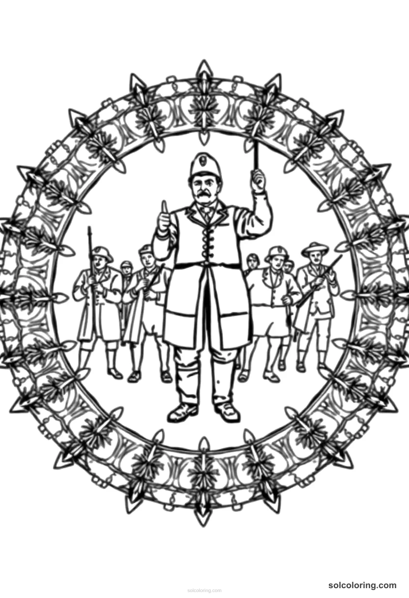 Mandala Porfirio Diaz Reviewing Mexican Troops mandala coloring page for kids
