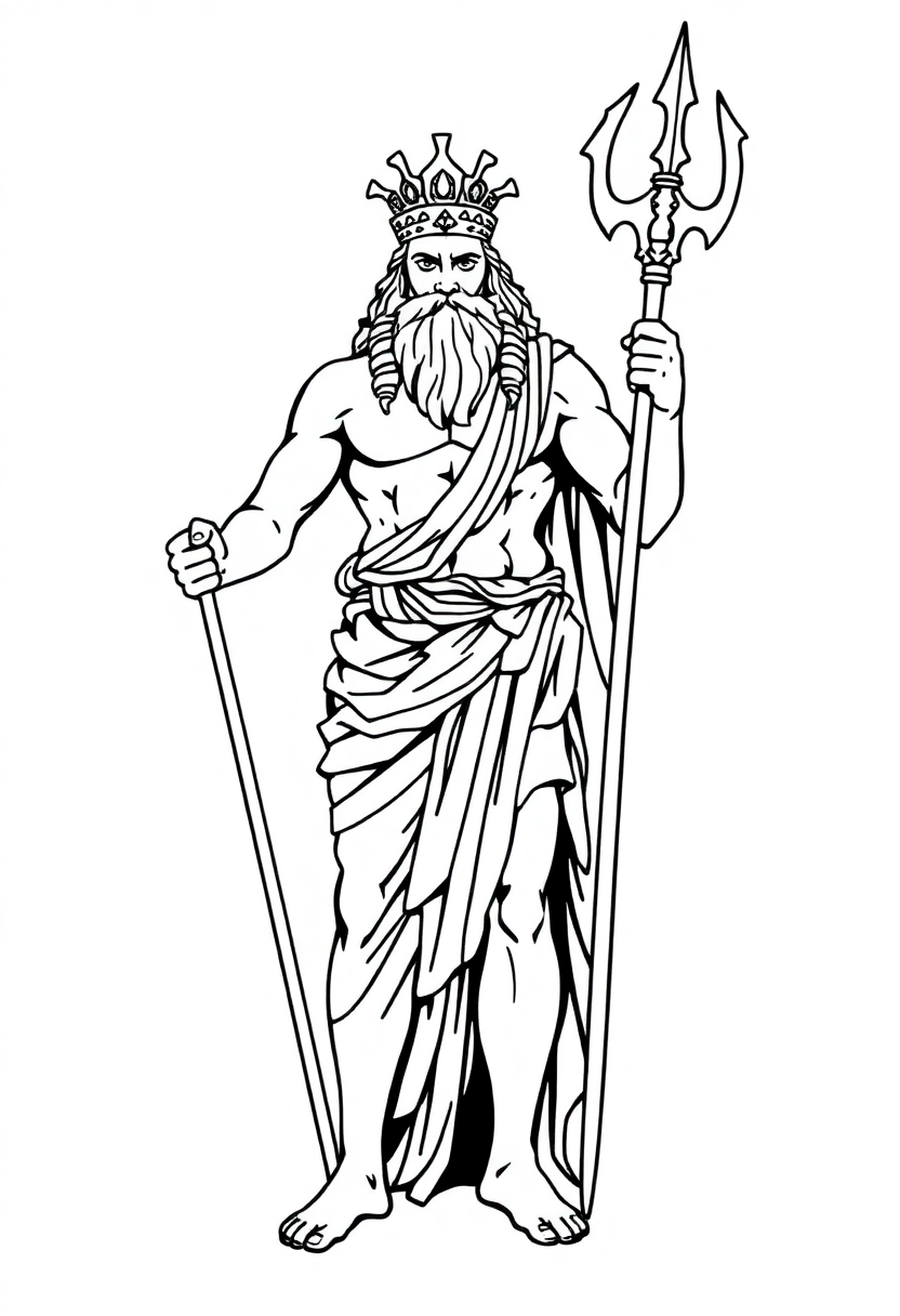 Poseidon God of the Sea coloring page, free printable