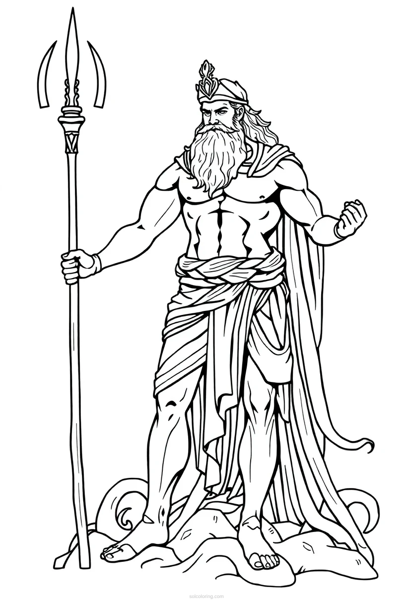 Poseidon God of the Sea coloring page for kids