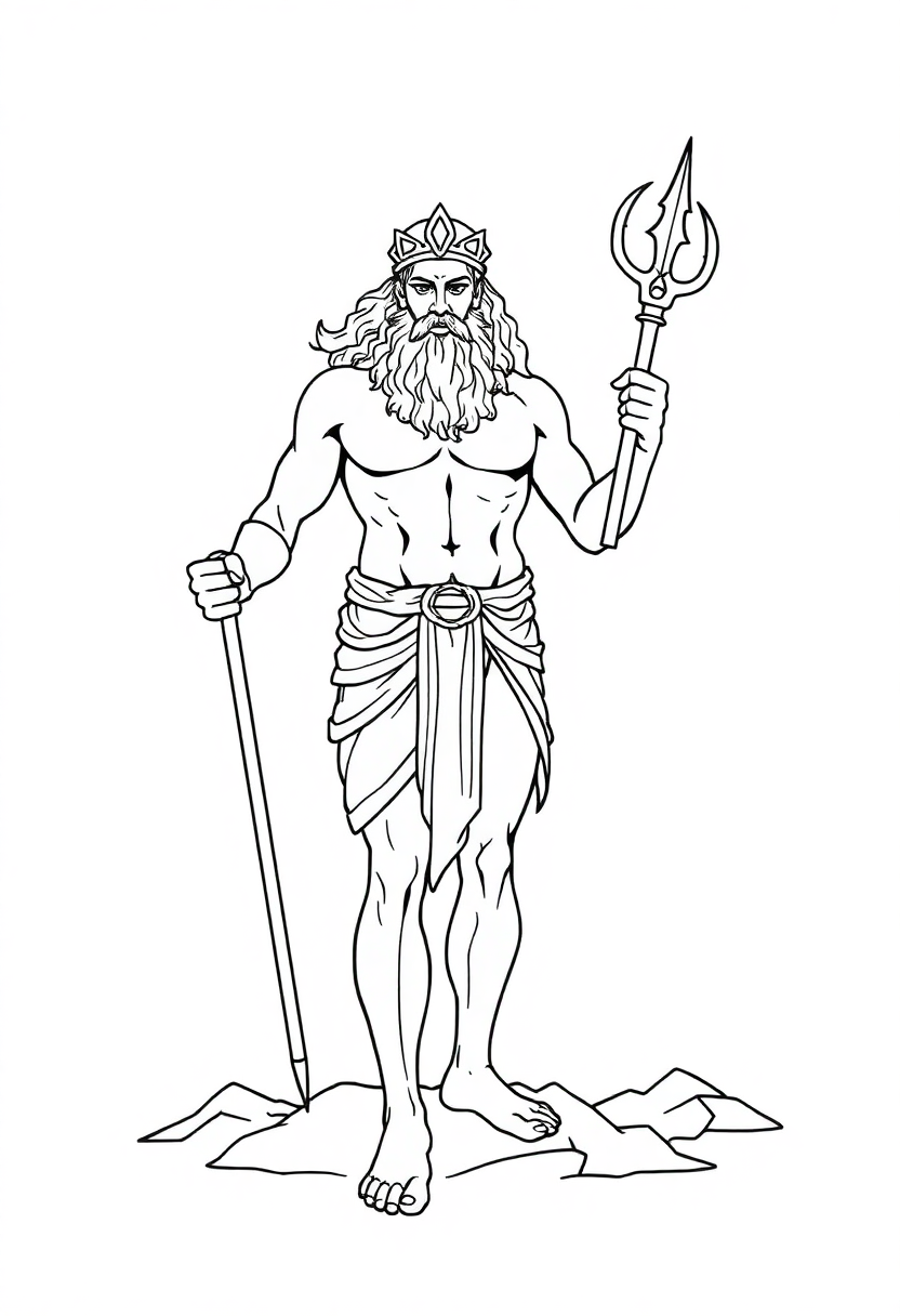 Poseidon God of the Sea coloring page, free printable