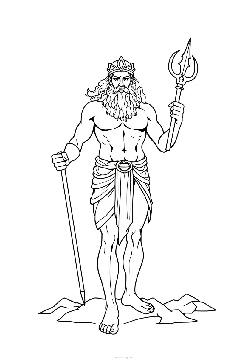 Poseidon God of the Sea coloring page for kids