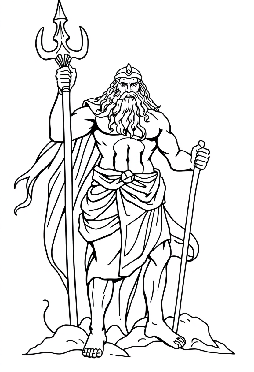 Poseidon God of the Sea coloring page, free printable
