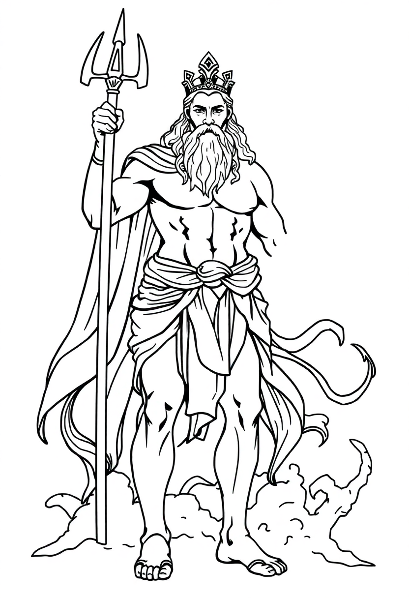Poseidon God of the Sea coloring page, free printable