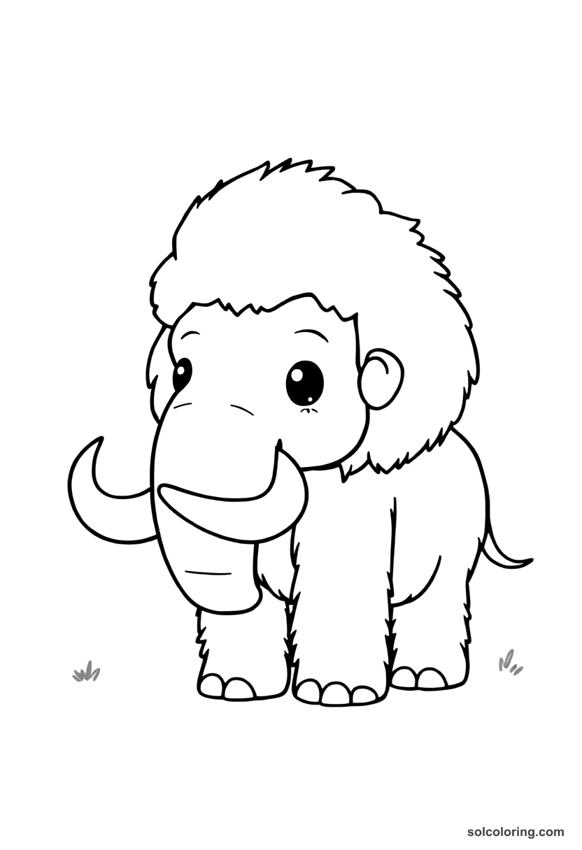 Chibi Prehistoric Woolly Mammoth Hunt coloring page, free printable chibi style