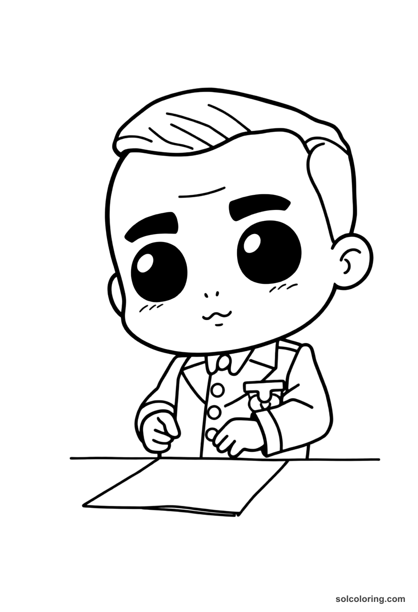 Chibi President Lazaro Cardenas Signing Oil Nationalization coloring page, free printable chibi style for kids and adults