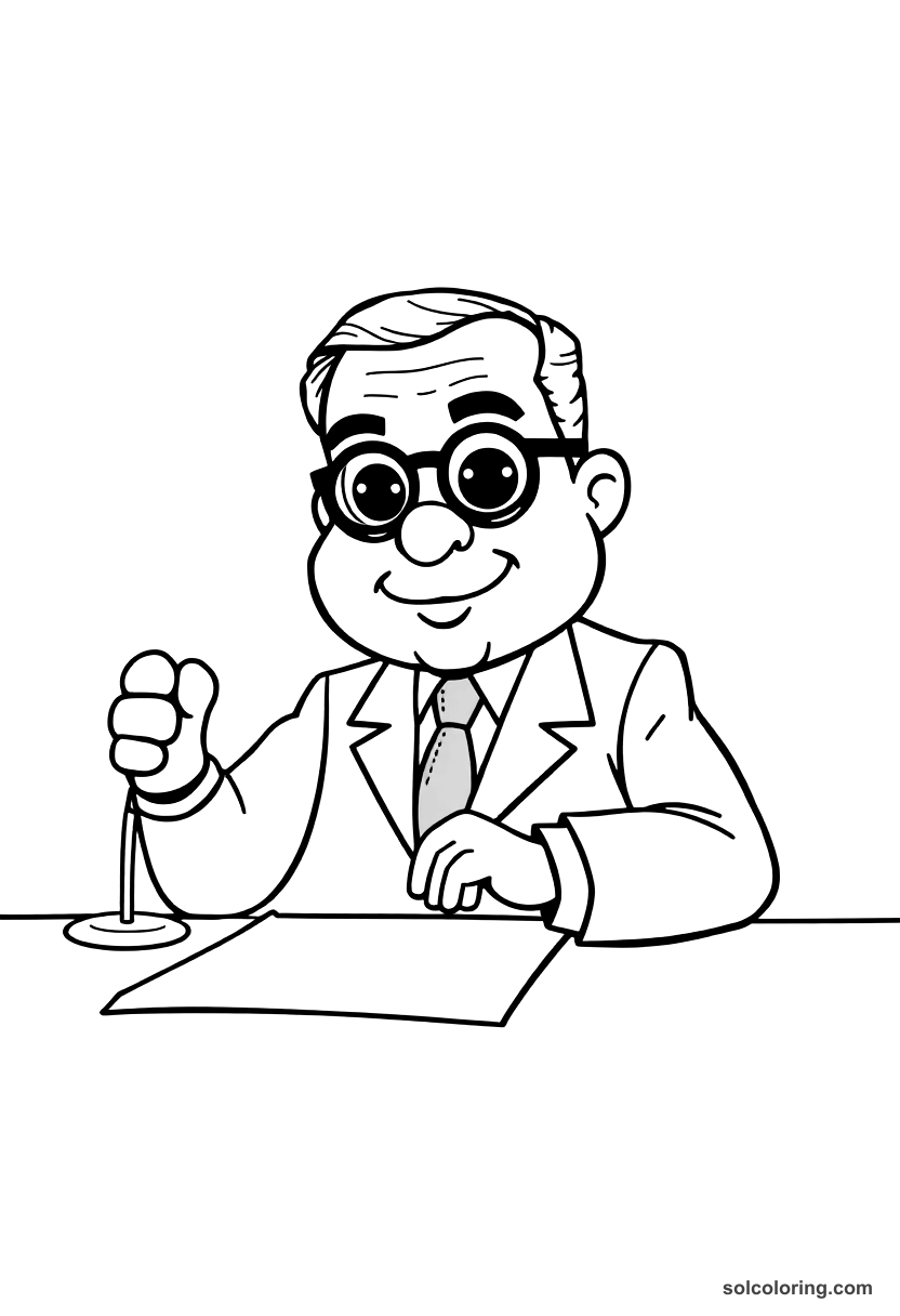 Cute Cartoon President Lazaro Cardenas Signing Oil Nationalization coloring page, free printable cute cartoon style