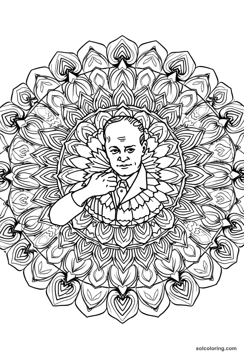 Mandala President Lazaro Cardenas Signing Oil Nationalization coloring page, free printable mandala style