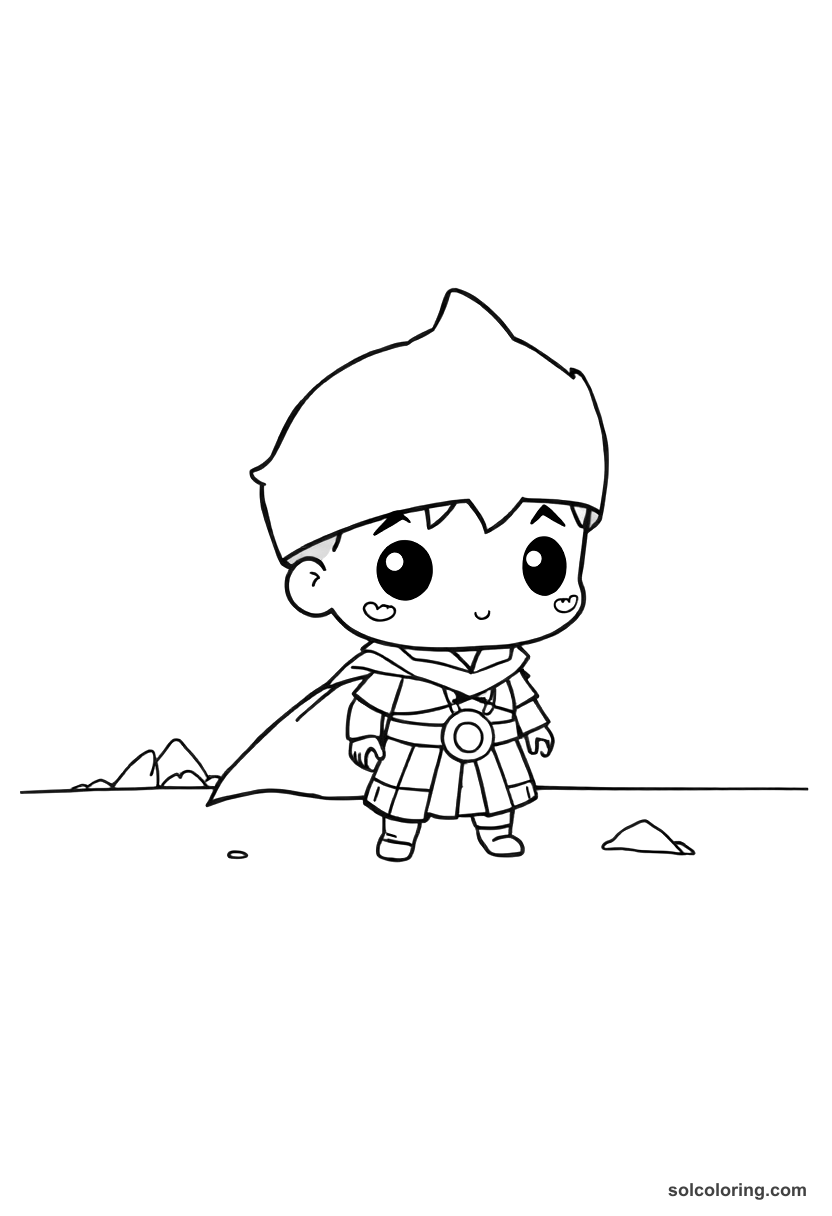 Chibi Prince Agib wandering after his ship sinks coloring page, free printable chibi style