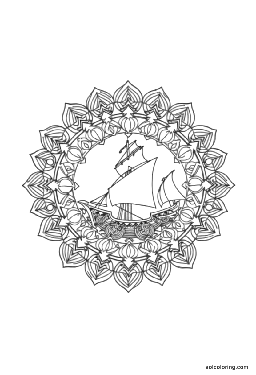 Mandala Prince Agib wandering after his ship sinks coloring page, free printable mandala style