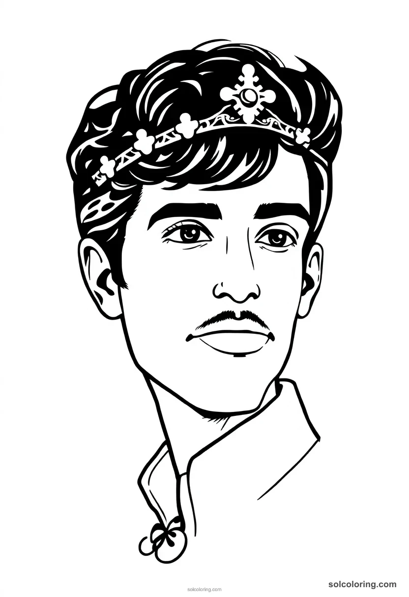 Illustrated Portrait Prince illustrated portrait coloring page for kids