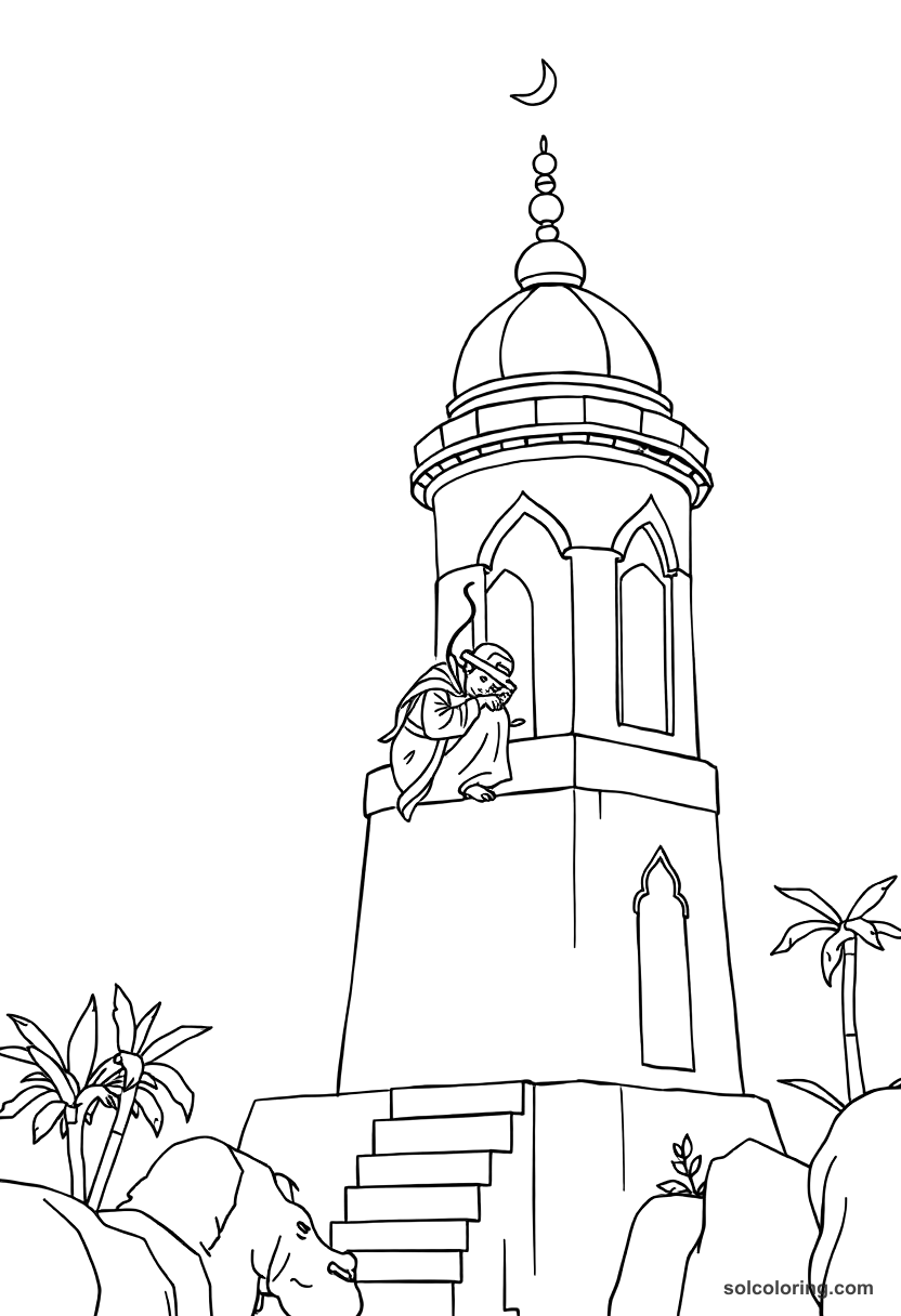 Prince Qamar Al Zaman Sleeping In The Tower coloring pages