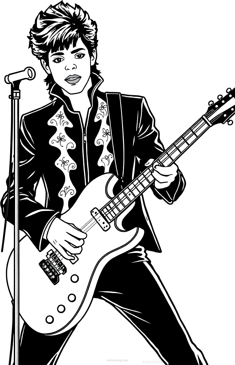 Prince with Guitar coloring page for kids