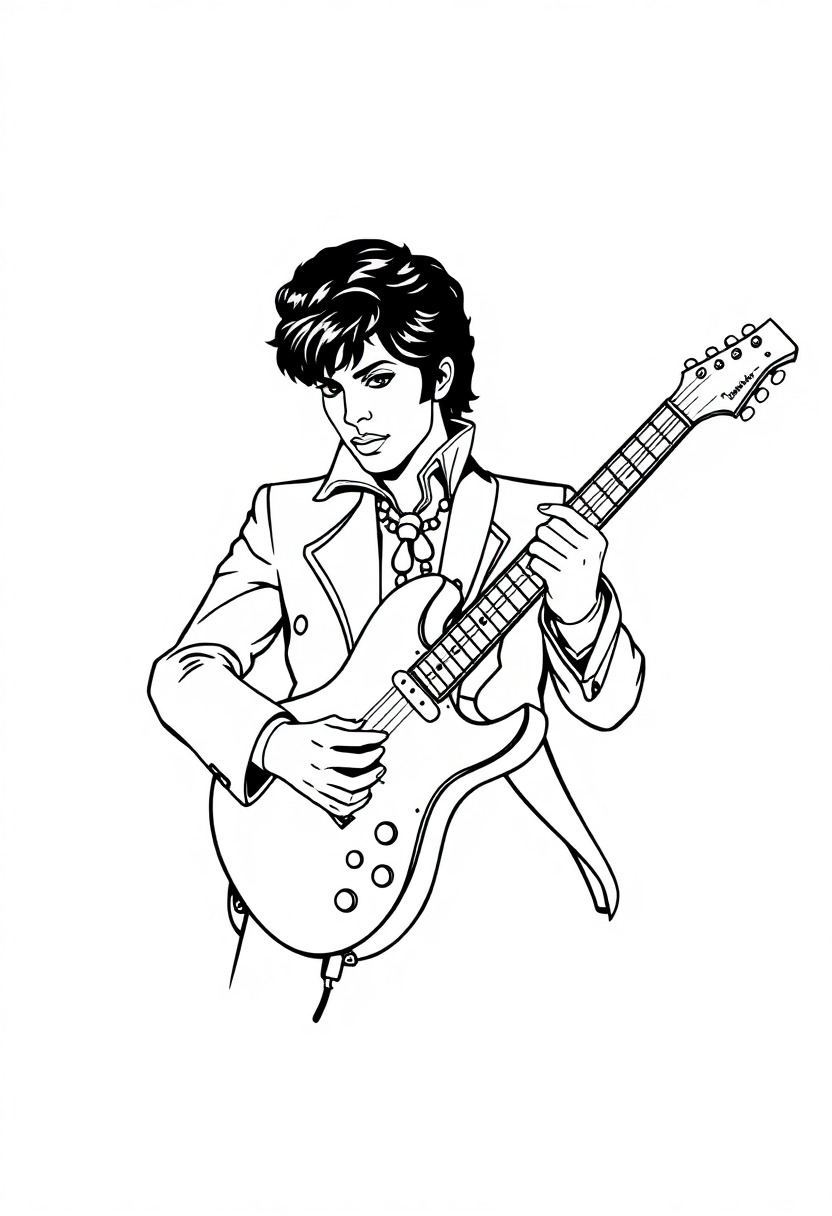 Prince with Guitar coloring page, free printable