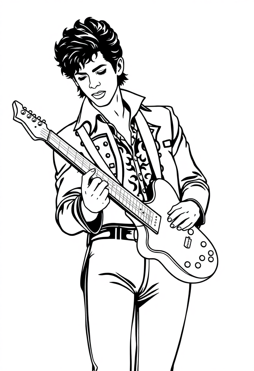 Prince with Guitar coloring page, free printable