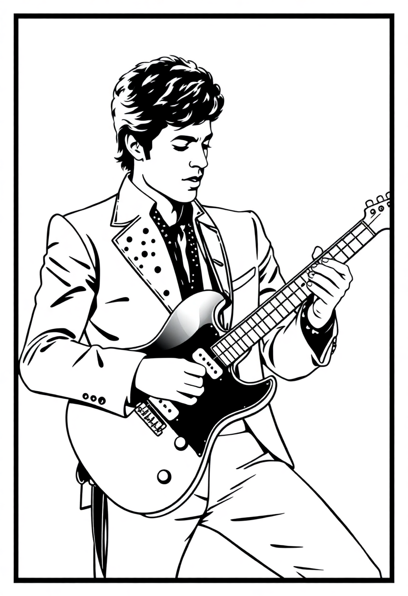 Prince with Guitar coloring page, free printable