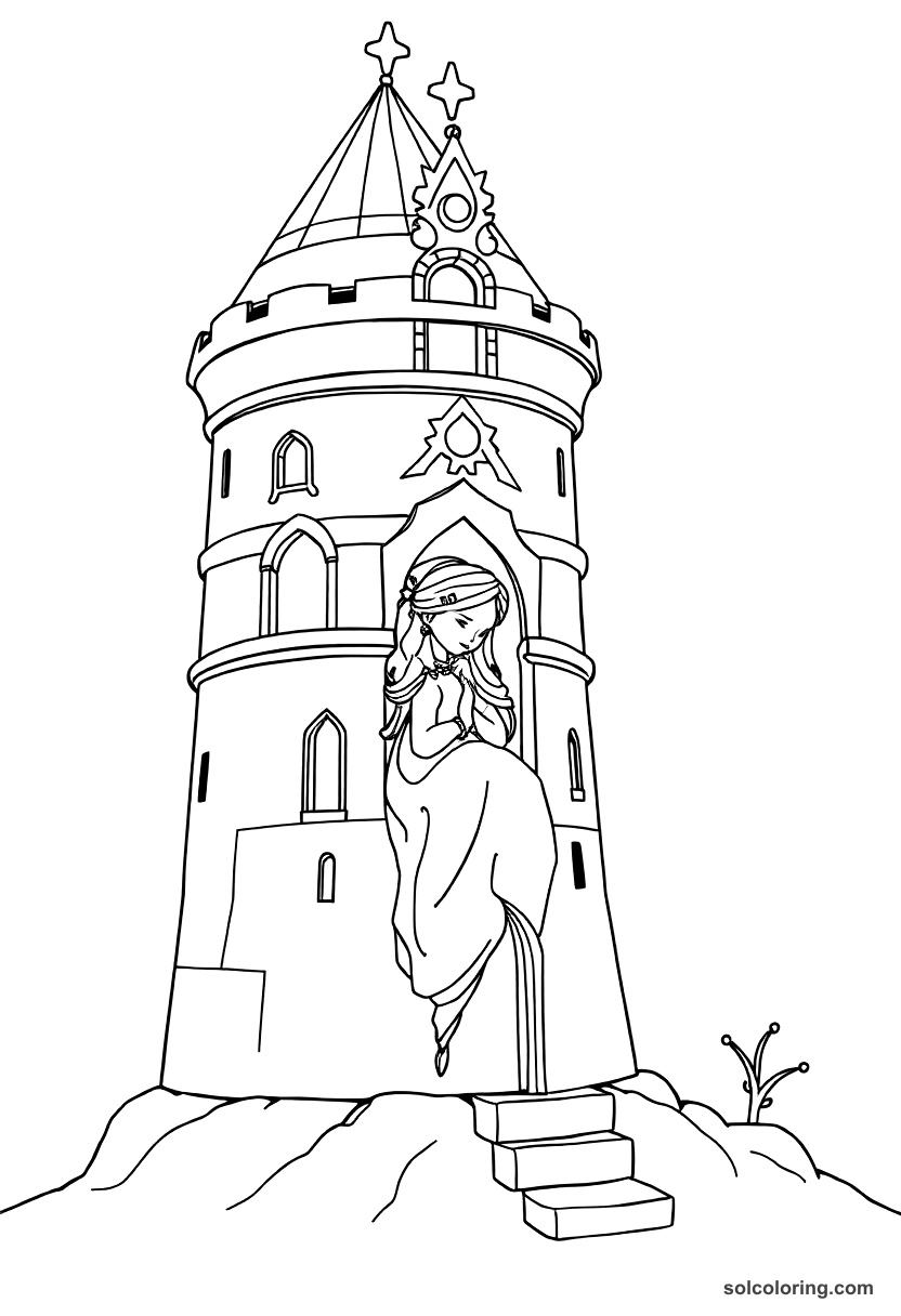 Princess Budur Asleep In Her Own Tower coloring pages