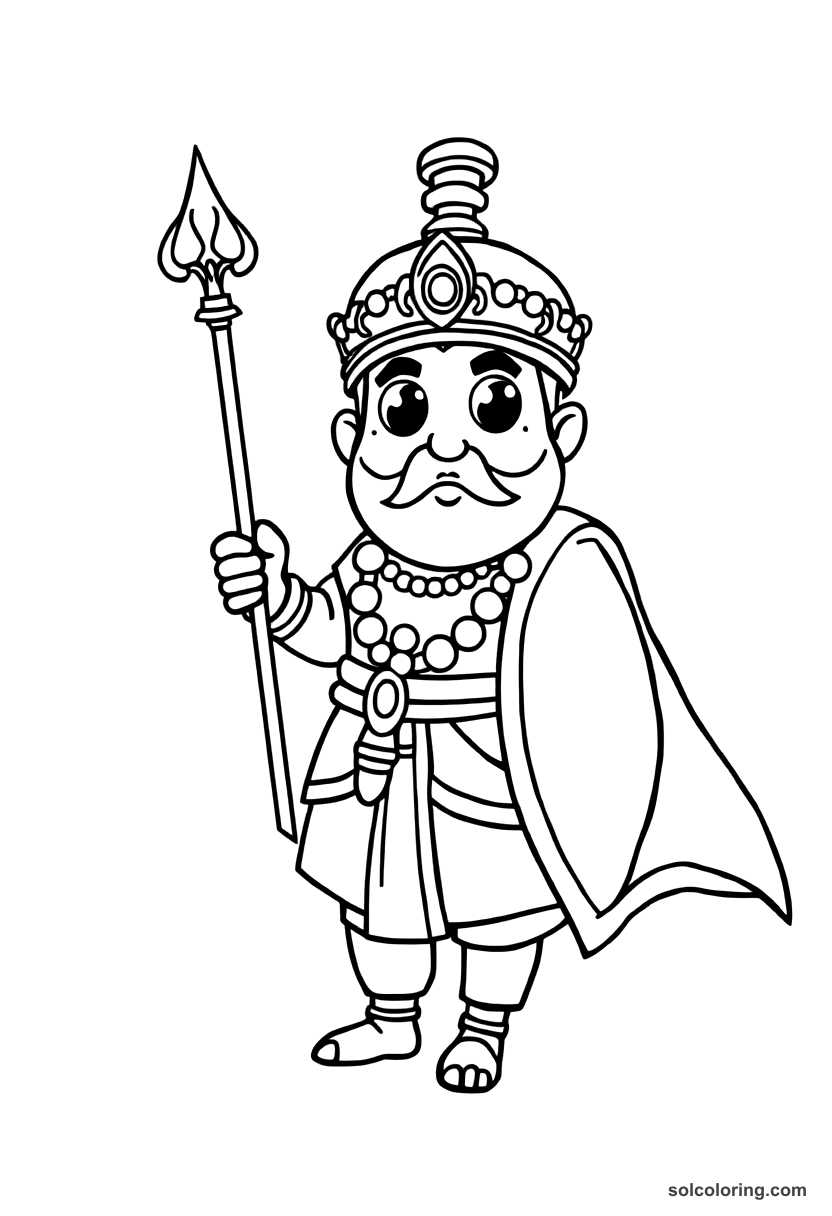 Cute Cartoon Prithviraj Chauhan at the First Battle of Tarain coloring page, free printable cute cartoon style