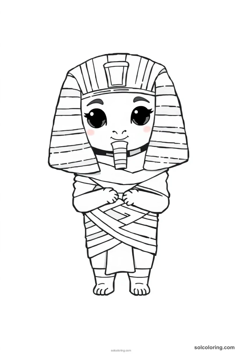 Chibi Ptah Wrapped in Mummy Linen chibi coloring page for kids