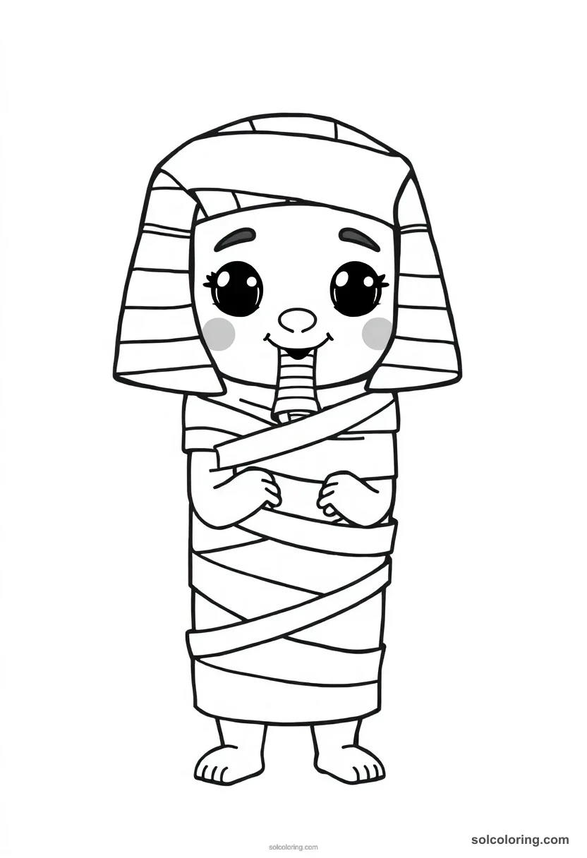 Cute Cartoon Ptah Wrapped in Mummy Linen cute cartoon coloring page for kids