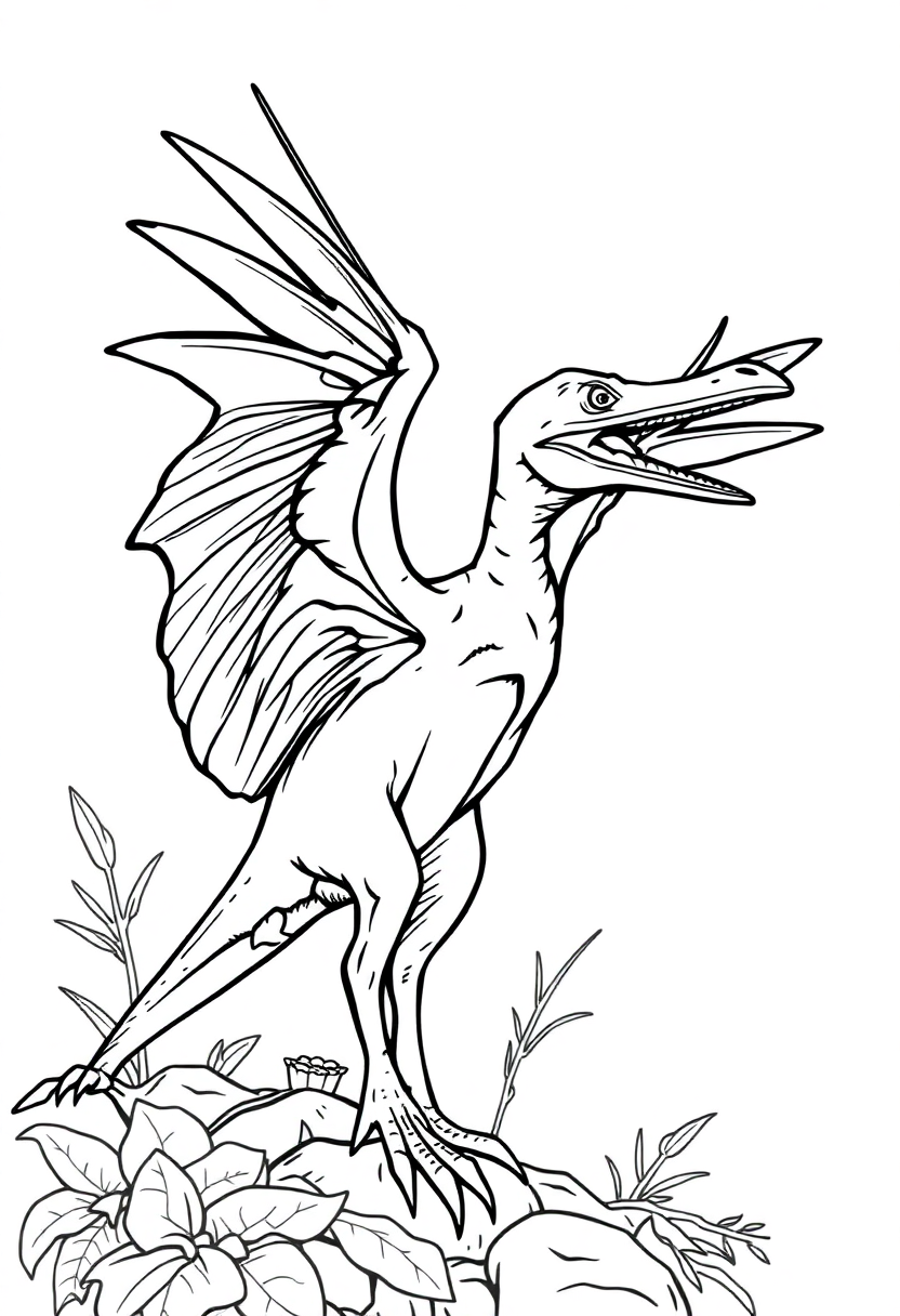 Pterodactyl coloring page, free printable standard style for kids and adults