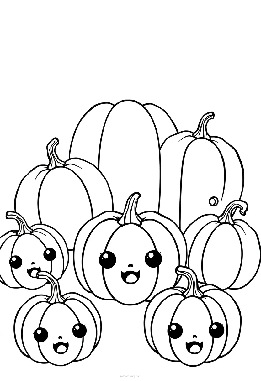 Pumpkins and Gourds coloring page for kids