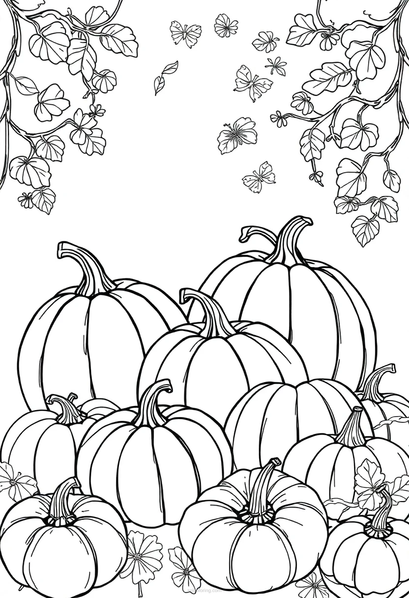 Pumpkins and Gourds coloring page for kids