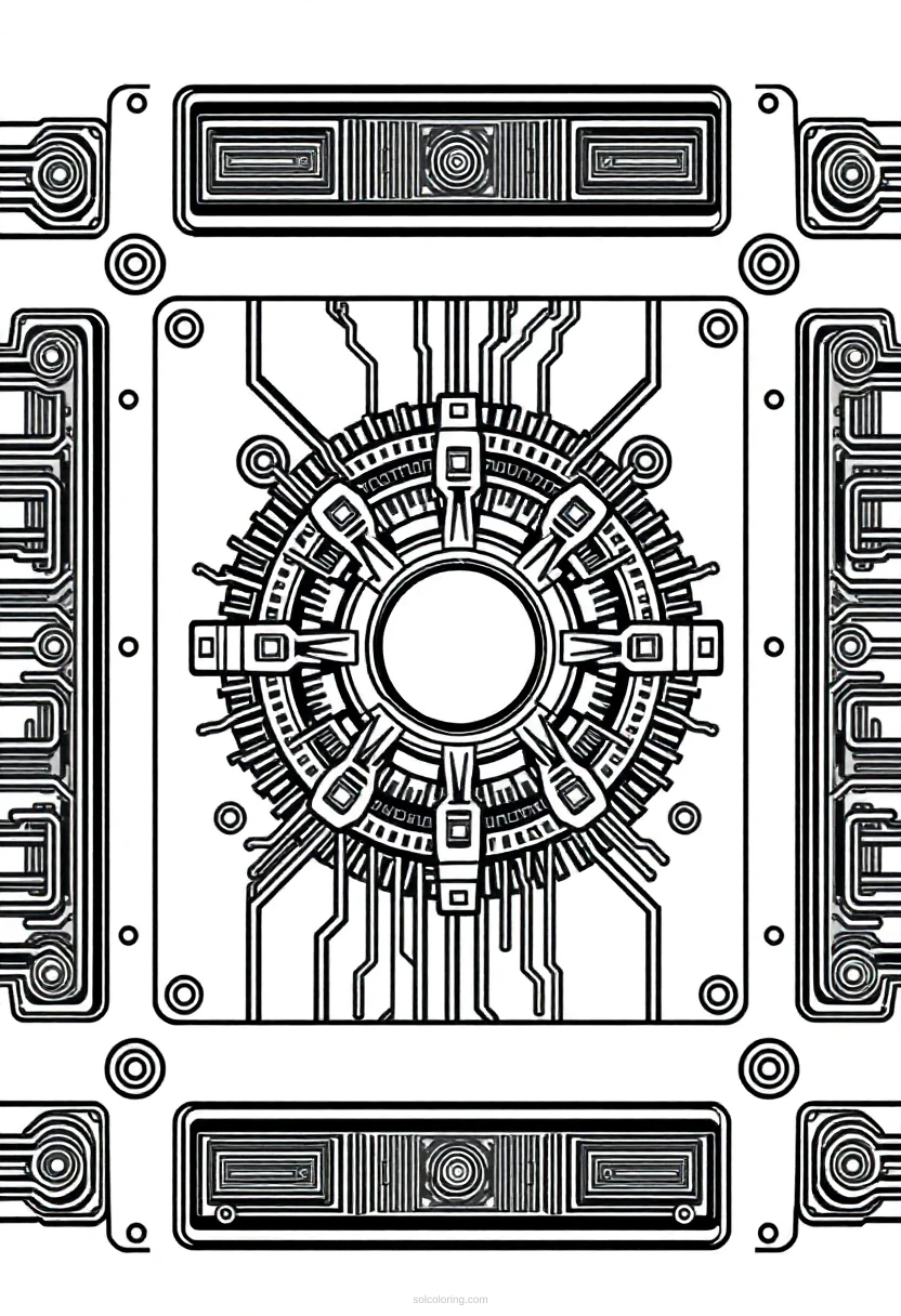 Quantum Computer Core coloring page for kids