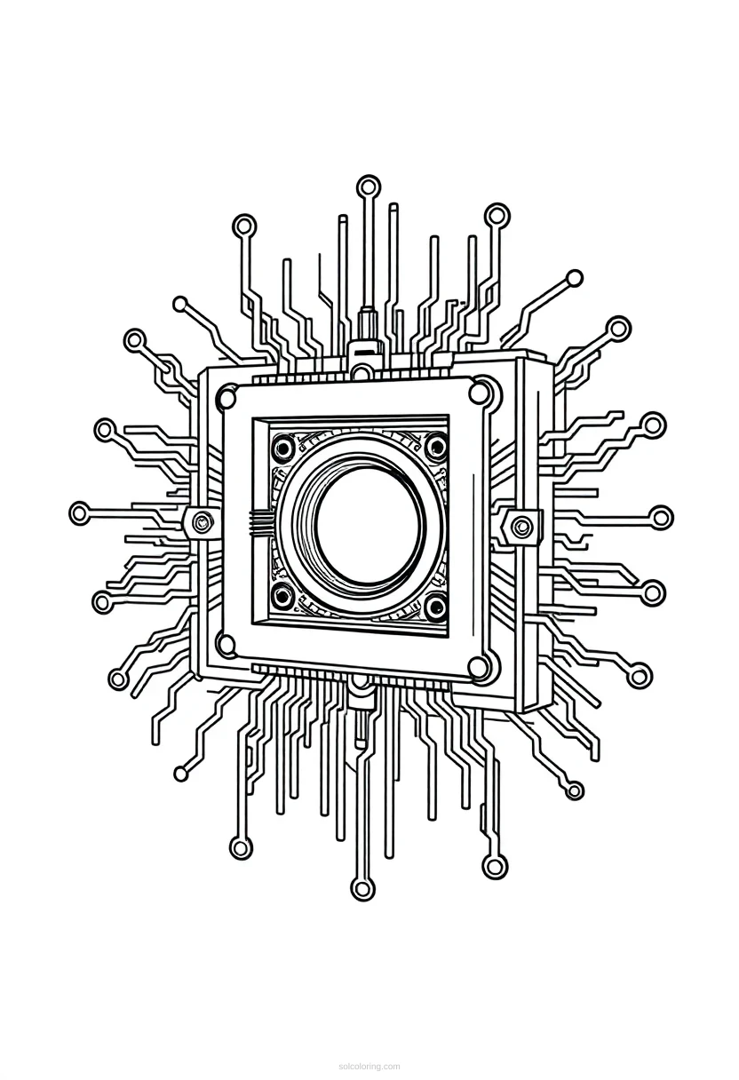 Quantum Computer Core coloring page for kids